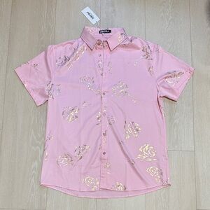 3/$10 Zeroyaa Pink and Gold Floral Men's Shirt